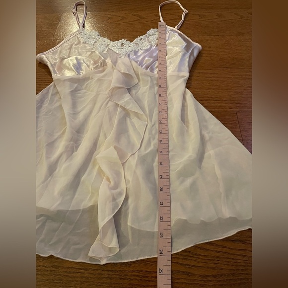 Vintage 90s Chiffon Beaded Ruffle Babydoll Slip Dress Large Sheer Coquette Fairy - Picture 5 of 6